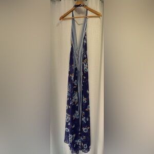 Victoria Secret Sheer Floral Open Front Halter Babydoll Nightie Blue Sexy Small